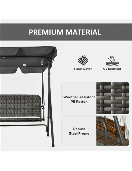 Outsunny 3-person Outdoor PE Rattan Swing Chair, Patio Wicker Hanging Swing Bench with Steel Frame Stand & Adjustable Canopy, Gr - pic 12525 | FastDaddyshop