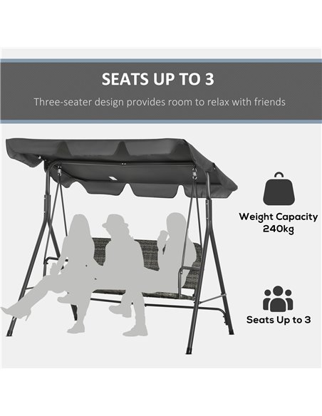 Outsunny 3-person Outdoor PE Rattan Swing Chair, Patio Wicker Hanging Swing Bench with Steel Frame Stand & Adjustable Canopy, Gr - pic 12526 | FastDaddyshop