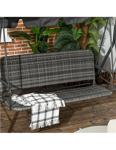 Outsunny 3-person Outdoor PE Rattan Swing Chair, Patio Wicker Hanging Swing Bench with Steel Frame Stand & Adjustable Canopy, Gr