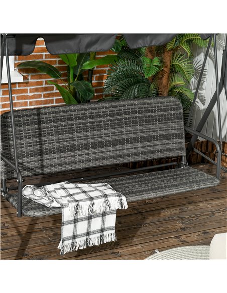 Outsunny 3-person Outdoor PE Rattan Swing Chair, Patio Wicker Hanging Swing Bench with Steel Frame Stand & Adjustable Canopy, Gr - pic 12529 | FastDaddyshop