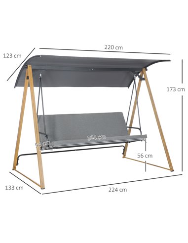 Outsunny 3 Seater Garden Swing Chair Bench with Adjustable Canopy, Cushioned Seat and Weather Resistant Steel Frame for Patio, Y