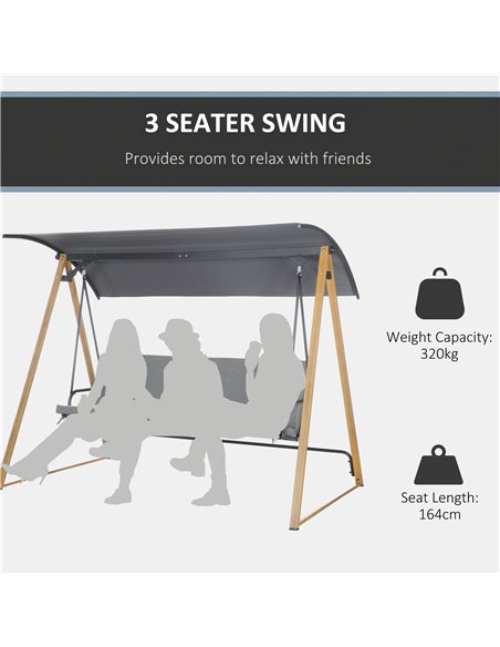 Outsunny 3 Seater Garden Swing Chair Bench with Adjustable Canopy, Cushioned Seat and Weather Resistant Steel Frame for Patio, Y - pic 12549 | FastDaddyshop