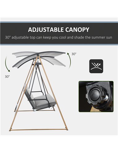 Outsunny 3 Seater Garden Swing Chair Bench with Adjustable Canopy, Cushioned Seat and Weather Resistant Steel Frame for Patio, Y