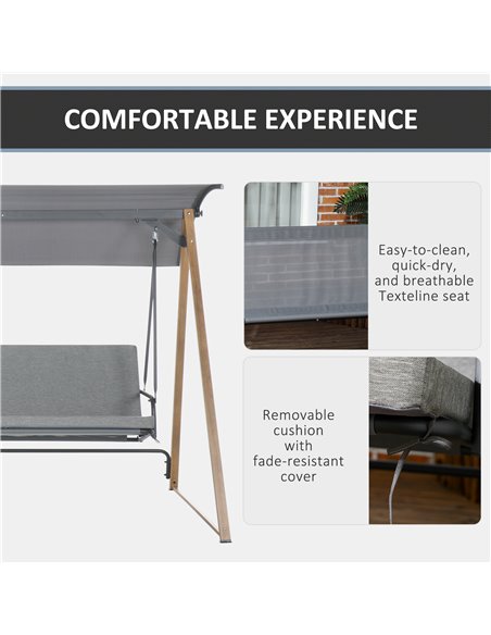 Outsunny 3 Seater Garden Swing Chair Bench with Adjustable Canopy, Cushioned Seat and Weather Resistant Steel Frame for Patio, Y - pic 12551 | FastDaddyshop