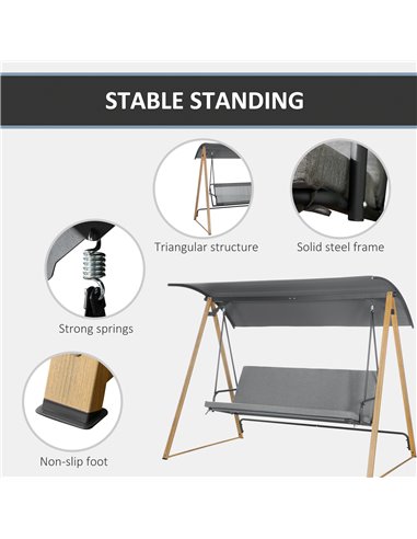 Outsunny 3 Seater Garden Swing Chair Bench with Adjustable Canopy, Cushioned Seat and Weather Resistant Steel Frame for Patio, Y