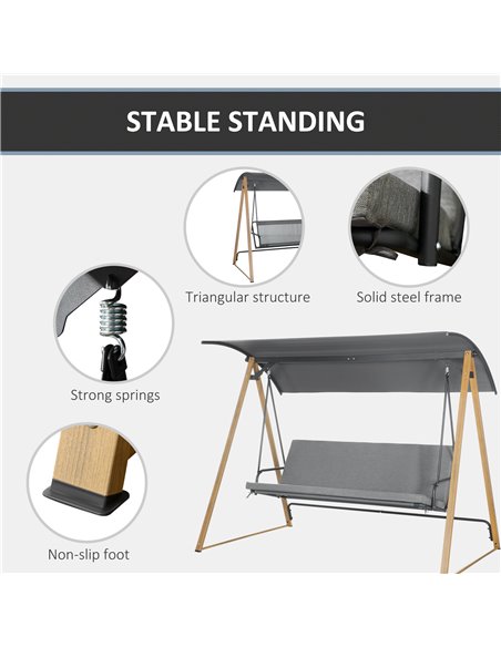 Outsunny 3 Seater Garden Swing Chair Bench with Adjustable Canopy, Cushioned Seat and Weather Resistant Steel Frame for Patio, Y - pic 12552 | FastDaddyshop
