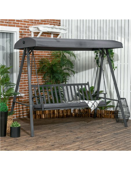 Outsunny 3-Seat Garden Swing Chair, Outdoor Canopy Swing with Removable Cushion, Adjustable Shade, and Slatted Bench, for Porch, - pic 12555 | FastDaddyshop