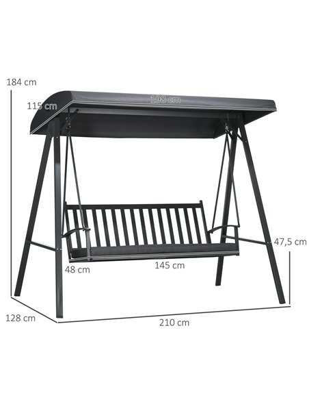 Outsunny 3-Seat Garden Swing Chair, Outdoor Canopy Swing with Removable Cushion, Adjustable Shade, and Slatted Bench, for Porch, - pic 12556 | FastDaddyshop