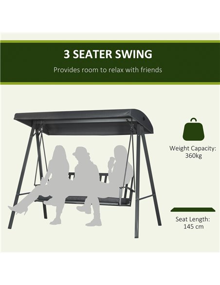 Outsunny 3-Seat Garden Swing Chair, Outdoor Canopy Swing with Removable Cushion, Adjustable Shade, and Slatted Bench, for Porch, - pic 12557 | FastDaddyshop