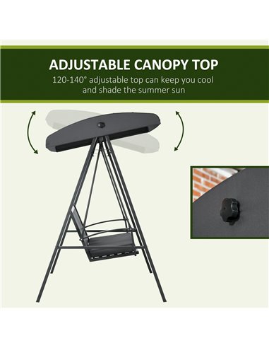 Outsunny 3-Seat Garden Swing Chair, Outdoor Canopy Swing with Removable Cushion, Adjustable Shade, and Slatted Bench, for Porch,