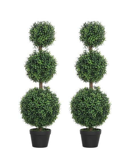HOMCOM Set of 2 Decorative Artificial Plants, Topiary Ball-shaped Boxwood Trees in Pot, Fake Plants for Home Indoor outdoor Deco - pic 125580 | FastDaddyshop
