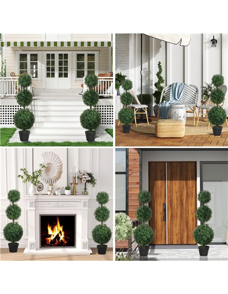 HOMCOM Set of 2 Decorative Artificial Plants, Topiary Ball-shaped Boxwood Trees in Pot, Fake Plants for Home Indoor outdoor Deco - pic 125581 | FastDaddyshop