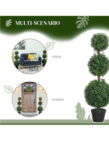 HOMCOM Set of 2 Decorative Artificial Plants, Topiary Ball-shaped Boxwood Trees in Pot, Fake Plants for Home Indoor outdoor Deco