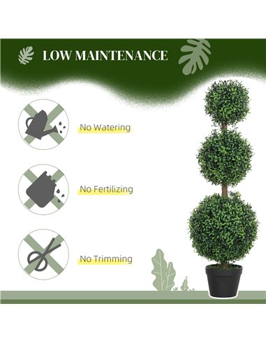 HOMCOM Set of 2 Decorative Artificial Plants, Topiary Ball-shaped Boxwood Trees in Pot, Fake Plants for Home Indoor outdoor Deco