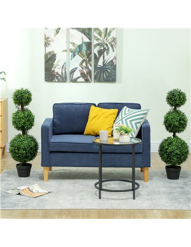 HOMCOM Set of 2 Decorative Artificial Plants, Topiary Ball-shaped Boxwood Trees in Pot, Fake Plants for Home Indoor outdoor Deco