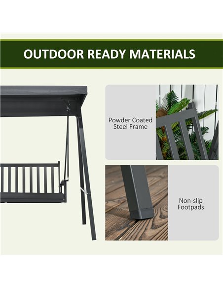 Outsunny 3-Seat Garden Swing Chair, Outdoor Canopy Swing with Removable Cushion, Adjustable Shade, and Slatted Bench, for Porch, - pic 12559 | FastDaddyshop