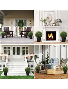 HOMCOM Set of 2 Artificial Plant Topiary Balls, UV-protected Fake Decorative Plants, Faux Plants for Home Indoor Outdoor Decor,  2