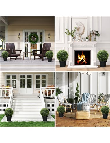 HOMCOM Set of 2 Artificial Plant Topiary Balls, UV-protected Fake Decorative Plants, Faux Plants for Home Indoor Outdoor Decor, 