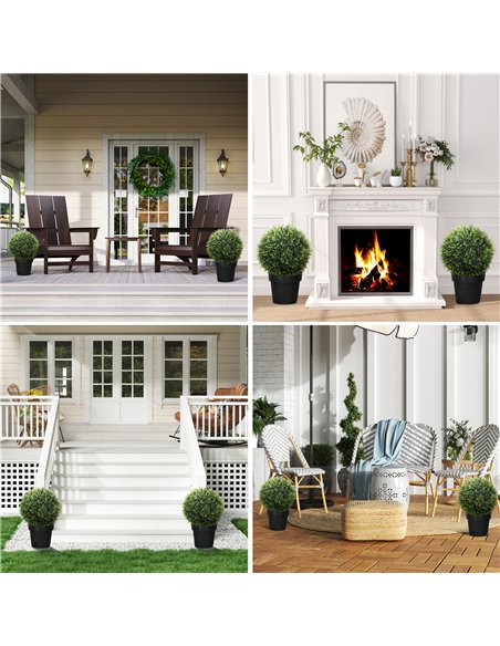 HOMCOM Set of 2 Artificial Plant Topiary Balls, UV-protected Fake Decorative Plants, Faux Plants for Home Indoor Outdoor Decor,  - pic 125590 | FastDaddyshop
