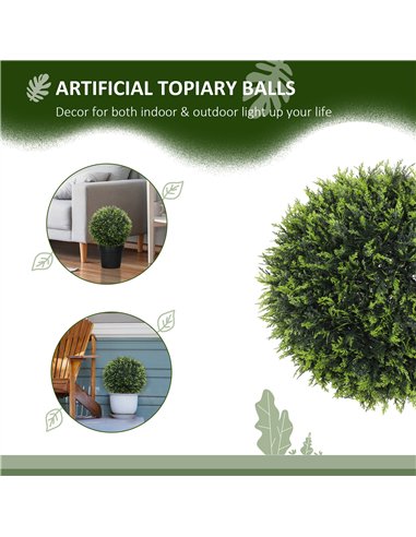 HOMCOM Set of 2 Artificial Plant Topiary Balls, UV-protected Fake Decorative Plants, Faux Plants for Home Indoor Outdoor Decor, 
