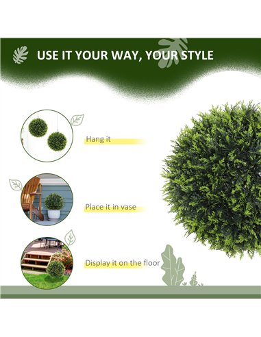 HOMCOM Set of 2 Artificial Plant Topiary Balls, UV-protected Fake Decorative Plants, Faux Plants for Home Indoor Outdoor Decor, 