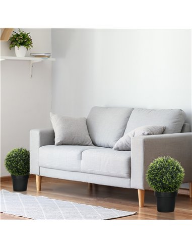 HOMCOM Set of 2 Artificial Plant Topiary Balls, UV-protected Fake Decorative Plants, Faux Plants for Home Indoor Outdoor Decor, 