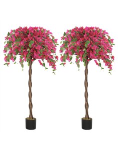 HOMCOM Set of 2 Decorative Artificial Plants, Murraya Flowers in Pots, Fake Plants for Home Indoor Decor, 120cm, Purple and Red