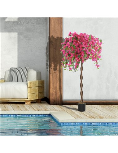 HOMCOM Set of 2 Decorative Artificial Plants, Murraya Flowers in Pots, Fake Plants for Home Indoor Decor, 120cm, Purple and Red