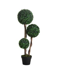 HOMCOM Decorative Artificial Plant Boxwood Ball Topiary Tree in Pot Fake Plant for Home Indoor Outdoor Decor, 90 cm, Dark Green