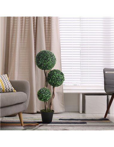 HOMCOM Decorative Artificial Plant Boxwood Ball Topiary Tree in Pot Fake Plant for Home Indoor Outdoor Decor, 90 cm, Dark Green