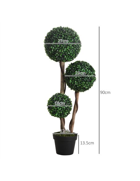 HOMCOM Decorative Artificial Plant Boxwood Ball Topiary Tree in Pot Fake Plant for Home Indoor Outdoor Decor, 90 cm, Dark Green - pic 125609 | FastDaddyshop
