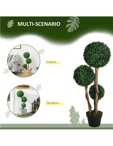 HOMCOM Decorative Artificial Plant Boxwood Ball Topiary Tree in Pot Fake Plant for Home Indoor Outdoor Decor, 90 cm, Dark Green