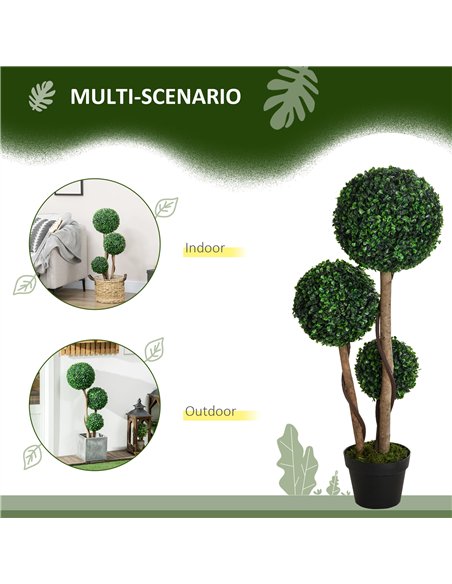 HOMCOM Decorative Artificial Plant Boxwood Ball Topiary Tree in Pot Fake Plant for Home Indoor Outdoor Decor, 90 cm, Dark Green - pic 125611 | FastDaddyshop
