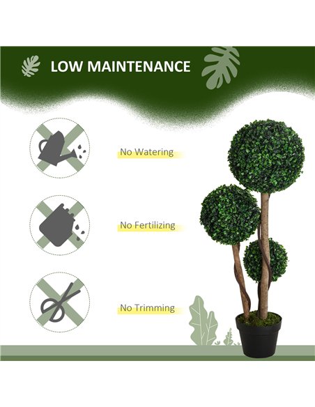 HOMCOM Decorative Artificial Plant Boxwood Ball Topiary Tree in Pot Fake Plant for Home Indoor Outdoor Decor, 90 cm, Dark Green - pic 125612 | FastDaddyshop
