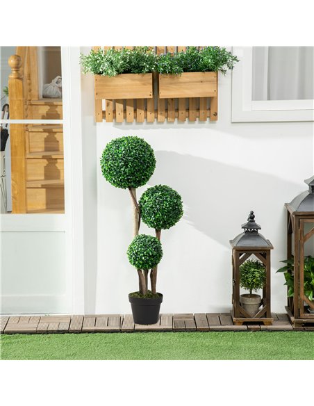 HOMCOM Decorative Artificial Plant Boxwood Ball Topiary Tree in Pot Fake Plant for Home Indoor Outdoor Decor, 90 cm, Dark Green - pic 125613 | FastDaddyshop