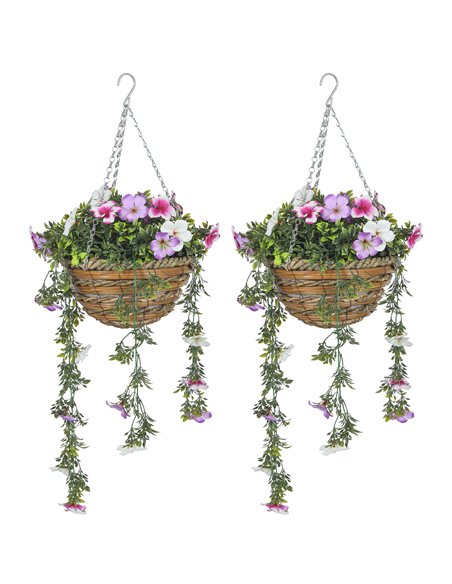 HOMCOM Set of 2 Decorative Artificial Plants, Faux Silk Azalea Flowers in Hanging Baskets, Fake Plants for Home Indoor Outdoor D - pic 125616 | FastDaddyshop