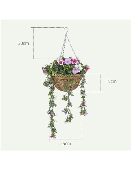 HOMCOM Set of 2 Decorative Artificial Plants, Faux Silk Azalea Flowers in Hanging Baskets, Fake Plants for Home Indoor Outdoor D - pic 125618 | FastDaddyshop