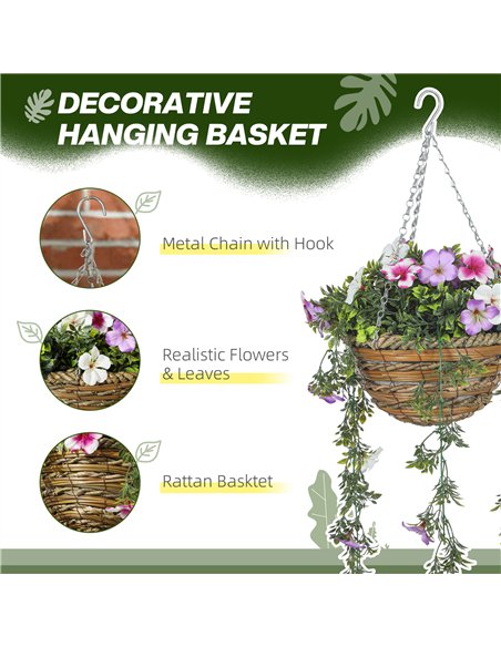 HOMCOM Set of 2 Decorative Artificial Plants, Faux Silk Azalea Flowers in Hanging Baskets, Fake Plants for Home Indoor Outdoor D - pic 125619 | FastDaddyshop