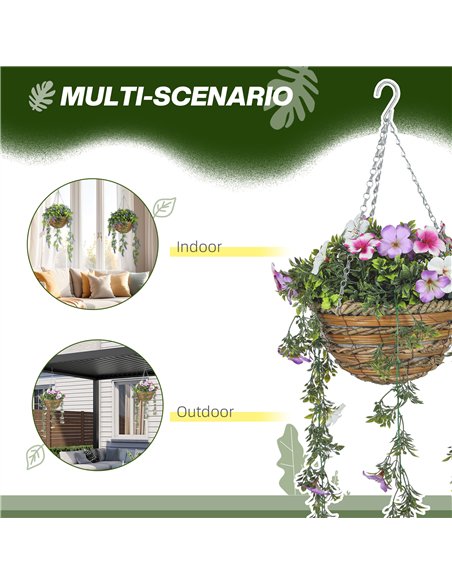 HOMCOM Set of 2 Decorative Artificial Plants, Faux Silk Azalea Flowers in Hanging Baskets, Fake Plants for Home Indoor Outdoor D - pic 125620 | FastDaddyshop
