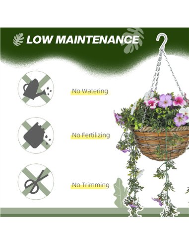 HOMCOM Set of 2 Decorative Artificial Plants, Faux Silk Azalea Flowers in Hanging Baskets, Fake Plants for Home Indoor Outdoor D