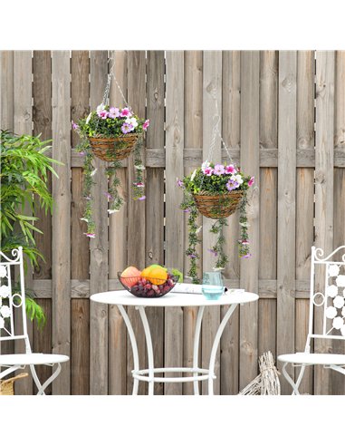 HOMCOM Set of 2 Decorative Artificial Plants, Faux Silk Azalea Flowers in Hanging Baskets, Fake Plants for Home Indoor Outdoor D