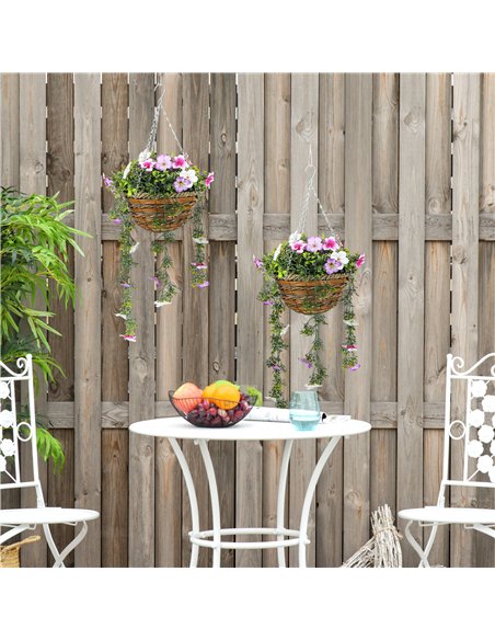 HOMCOM Set of 2 Decorative Artificial Plants, Faux Silk Azalea Flowers in Hanging Baskets, Fake Plants for Home Indoor Outdoor D - pic 125623 | FastDaddyshop