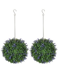 HOMCOM Set of 2 Artificial Plant Topiary Balls, UV-protected Fake Decorative Plants, Faux Plants for Home Indoor Outdoor Decor, 