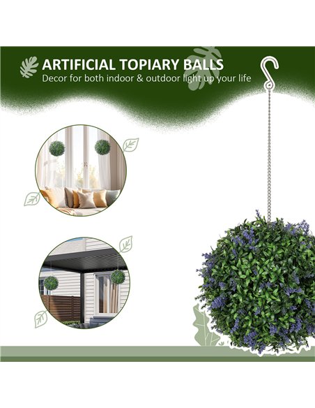 HOMCOM Set of 2 Artificial Plant Topiary Balls, UV-protected Fake Decorative Plants, Faux Plants for Home Indoor Outdoor Decor,  - pic 125628 | FastDaddyshop