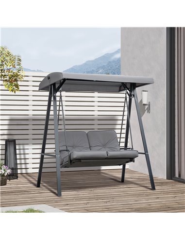 Outsunny 2 Seater Garden Swing Chair Outdoor Hammock Bench with Steel Frame Adjustable Tilting Canopy for Patio, Grey