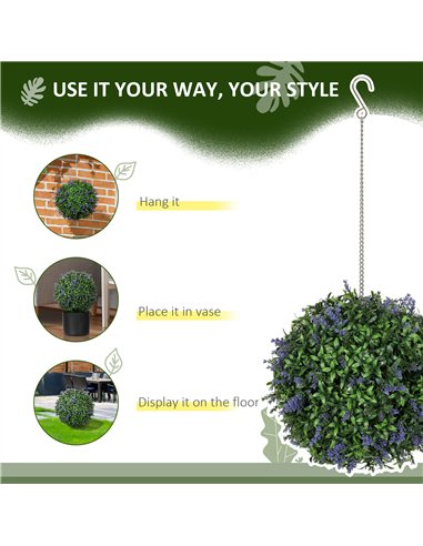 HOMCOM Set of 2 Artificial Plant Topiary Balls, UV-protected Fake Decorative Plants, Faux Plants for Home Indoor Outdoor Decor, 