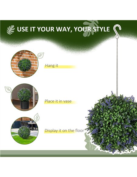 HOMCOM Set of 2 Artificial Plant Topiary Balls, UV-protected Fake Decorative Plants, Faux Plants for Home Indoor Outdoor Decor,  - pic 125630 | FastDaddyshop