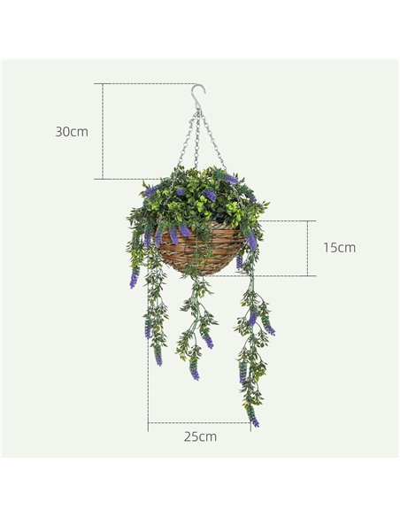 HOMCOM Set of 2 Decorative Artificial Plants, Faux Silk Lavender Flowers in Hanging Baskets, Fake Plants for Home Indoor Outdoor - pic 125636 | FastDaddyshop