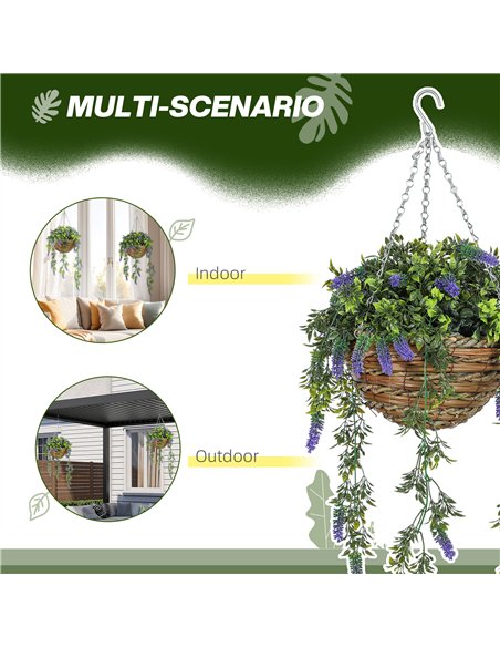 HOMCOM Set of 2 Decorative Artificial Plants, Faux Silk Lavender Flowers in Hanging Baskets, Fake Plants for Home Indoor Outdoor - pic 125638 | FastDaddyshop