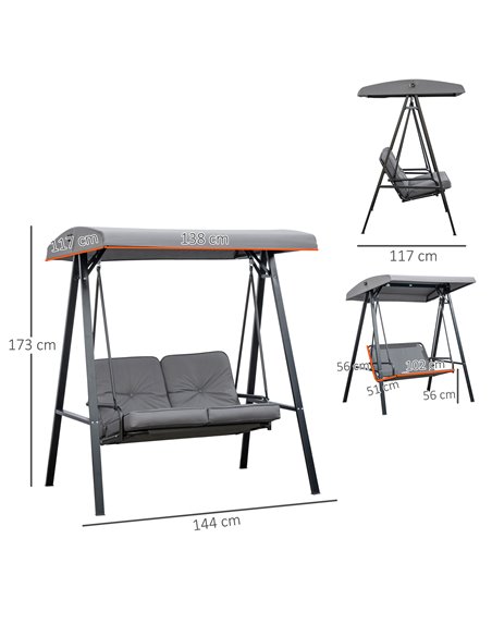 Outsunny 2 Seater Garden Swing Chair Outdoor Hammock Bench with Steel Frame Adjustable Tilting Canopy for Patio, Grey - pic 12564 | FastDaddyshop